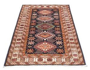 Tappeto Kazak Fine Geometrico Blu Notte Rosso Mattone 92x150 Cm