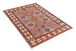 Tappeto Kazak Fine Stilizzato Grigio Rosso 104x142 Cm