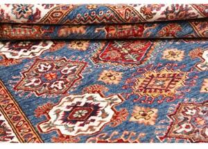 Tappeto Kazak Fine Stilizzato Blu Rosso 123x173 Cm