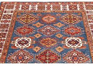 Tappeto Kazak Fine Stilizzato Blu Rosso 123x173 Cm