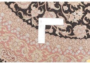 Tappeto Ghom Seta Medaglione Floreale Nero Rosso Mattone Rotondo 98x98 Cm