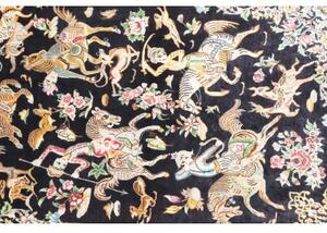 Tappeto Ghom Seta Figurativo Blu Scuro Multicolore 58x98 Cm