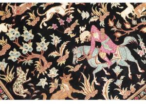 Tappeto Ghom Seta Figurativo Nero Multicolore 60x93 Cm