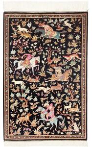 Tappeto Ghom Seta Figurativo Nero Multicolore 60x93 Cm