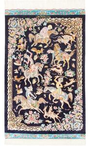 Tappeto Ghom Seta Figurativo Blu Scuro Multicolore 58x98 Cm