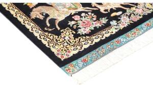 Tappeto Ghom Seta Figurativo Blu Scuro Multicolore 58x98 Cm