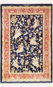 Tappeto Ghom Seta Figurativo Blu Scuro Rosso 97x147 Cm