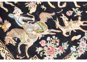 Tappeto Ghom Seta Figurativo Blu Scuro Multicolore 58x98 Cm