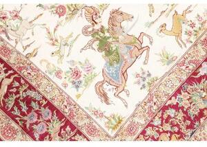 Tappeto Ghom Seta Figurativo Avorio Rosso Scuro 133x208 Cm