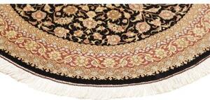 Tappeto Ghom Seta Medaglione Floreale Nero Rosso Mattone Rotondo 98x98 Cm