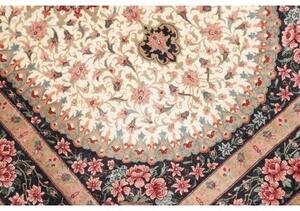 Tappeto Ghom Seta Medaglione Floreale Avorio Blu Scuro 80x122 Cm