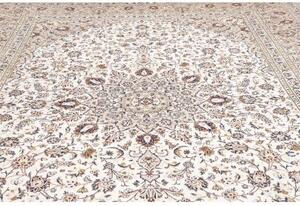 Tappeto Kashan Medaglione Floreale Avorio Blu Scuro 290x403 Cm