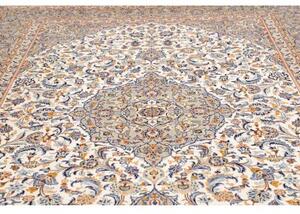 Tappeto Kashan Medaglione Floreale Avorio Azzurro 250x346 Cm