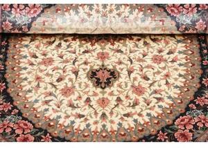 Tappeto Ghom Seta Medaglione Floreale Avorio Blu Scuro 80x122 Cm