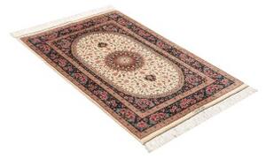Tappeto Ghom Seta Medaglione Floreale Avorio Blu Scuro 80x122 Cm