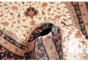 Tappeto Ghom Seta Medaglione Floreale Avorio Blu Scuro 80x122 Cm