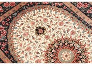 Tappeto Ghom Seta Medaglione Floreale Avorio Blu Scuro 80x122 Cm