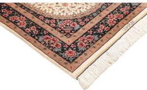 Tappeto Ghom Seta Medaglione Floreale Avorio Blu Scuro 80x122 Cm