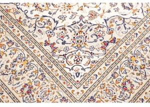 Tappeto Kashan Medaglione Floreale Avorio Blu Scuro 200x310 Cm