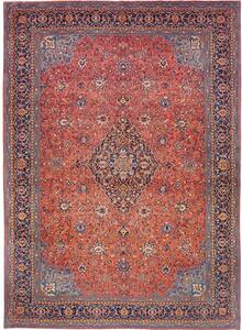 Tappeto Sarough Medaglione Floreale Rosso Corallo Blu Notte 296x400 Cm