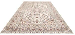 Tappeto Kashan Medaglione Floreale Avorio Blu Scuro 253x340 Cm