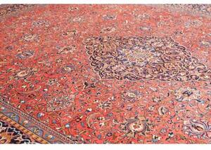 Tappeto Sarough Medaglione Floreale Rosso Corallo Blu Notte 296x400 Cm