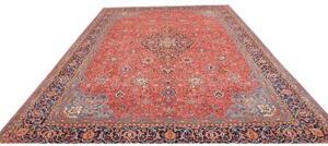 Tappeto Sarough Medaglione Floreale Rosso Corallo Blu Notte 296x400 Cm