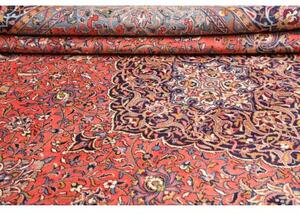 Tappeto Sarough Medaglione Floreale Rosso Corallo Blu Notte 296x400 Cm