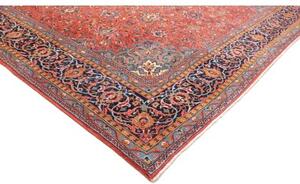 Tappeto Sarough Medaglione Floreale Rosso Corallo Blu Notte 296x400 Cm