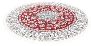 Tappeto Nain Kashmar Medaglione Floreale Rosso Bianco Avorio Rotondo 202x208 Cm