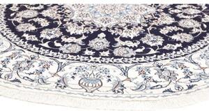 Tappeto Nain Kashmar Medaglione Floreale Blu Scuro Avorio Rotondo 203x210 Cm