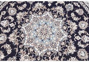 Tappeto Nain Kashmar Medaglione Floreale Blu Notte Avorio Rotondo 200x200 Cm