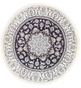 Tappeto Nain Kashmar Medaglione Floreale Blu Scuro Avorio Rotondo 203x210 Cm