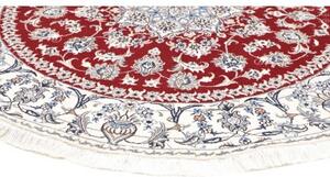 Tappeto Nain Kashmar Medaglione Floreale Rosso Avorio Rotondo 200x208 Cm