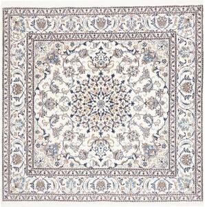 Tappeto Nain Kashmar Medaglione Floreale Avorio Blu Quadrato 200x198 Cm