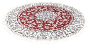 Tappeto Nain Kashmar Medaglione Floreale Rosso Avorio Rotondo 200x208 Cm