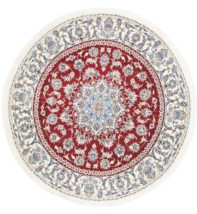 Tappeto Nain Kashmar Medaglione Floreale Rosso Avorio Rotondo 200x208 Cm
