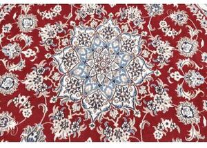 Tappeto Nain Kashmar Medaglione Floreale Rosso Avorio Rotondo 200x208 Cm