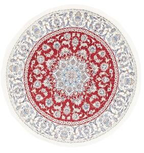 Tappeto Nain Kashmar Medaglione Floreale Rosso Bianco Avorio Rotondo 202x208 Cm