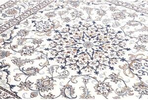 Tappeto Nain Kashmar Medaglione Floreale Avorio Blu Quadrato 200x198 Cm