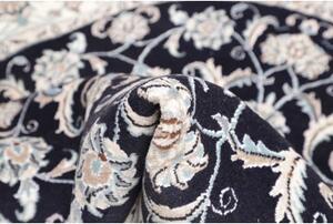 Tappeto Nain Kashmar Medaglione Floreale Blu Scuro Bianco Avorio Rotondo 150x152 Cm