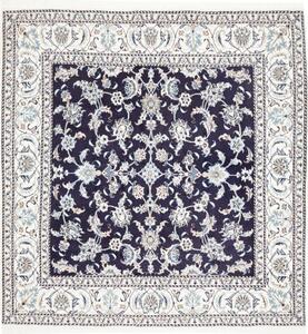 Tappeto Nain Kashmar Floreale Blu Scuro Avorio Quadrato 198x203 Cm