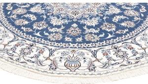 Tappeto Nain Kashmar Medaglione Floreale Blu Avorio Rotondo 200x203 Cm