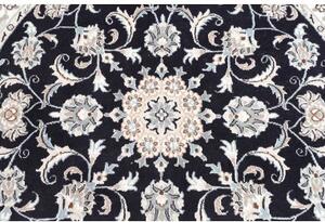 Tappeto Nain Kashmar Medaglione Floreale Blu Scuro Bianco Avorio Rotondo 150x152 Cm