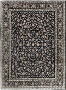 Tappeto Kashan Kork Floreale Nero Azzurro 350x480 Cm