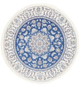 Tappeto Nain Kashmar Medaglione Floreale Blu Avorio Rotondo 200x203 Cm