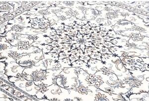 Tappeto Nain Kashmar Medaglione Floreale Avorio Blu Quadrato 202x202 Cm