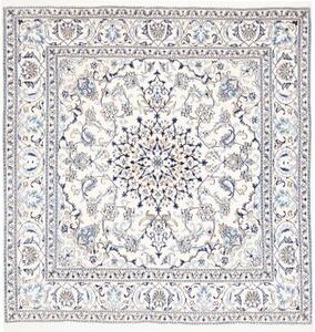 Tappeto Nain Kashmar Medaglione Floreale Avorio Blu Quadrato 202x202 Cm