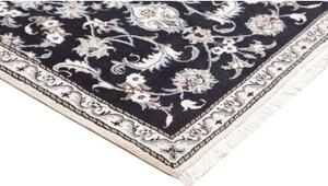 Tappeto Nain Kashmar Medaglione Floreale Blu Scuro Bianco Avorio 92x137 Cm