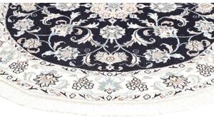 Tappeto Nain Kashmar Medaglione Floreale Blu Scuro Bianco Avorio Rotondo 150x152 Cm